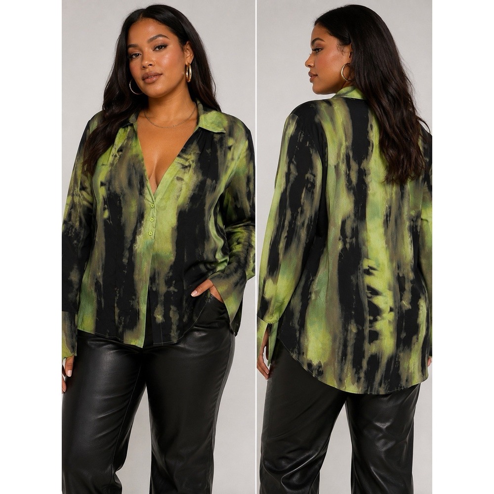 Pretty Little Thing Plus US 14 Abstract Print Long Sleeve Blouse NWT FairyGrunge